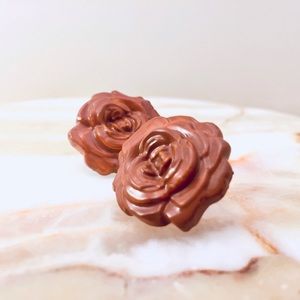 Burnt Orange Rose Floral Stud Earrings Acrylic